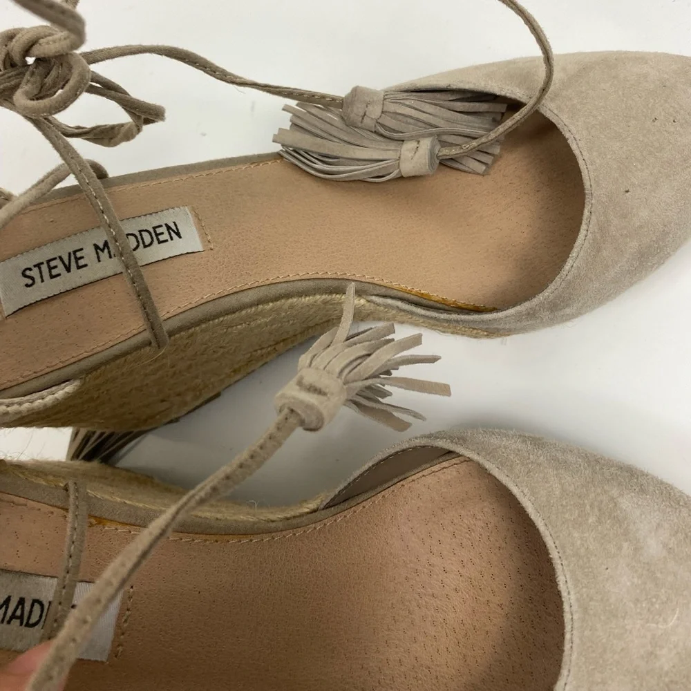 Steve Madden‎ Bestow Wedge Espadrille Leather Upper Strappy Wedge Sandals 8.5 M